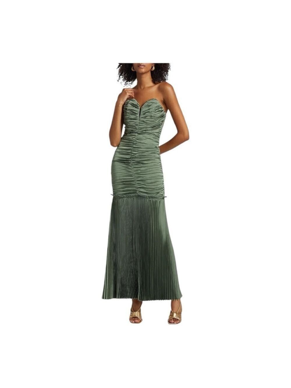 L’idee Green Strapless Ruched Pleated Gown Size 6